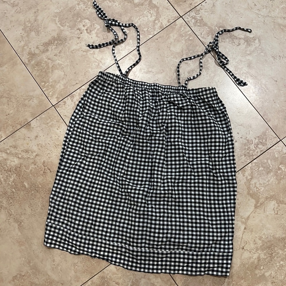J. Crew Black & White Gingham Tie-Strap Mini Dress